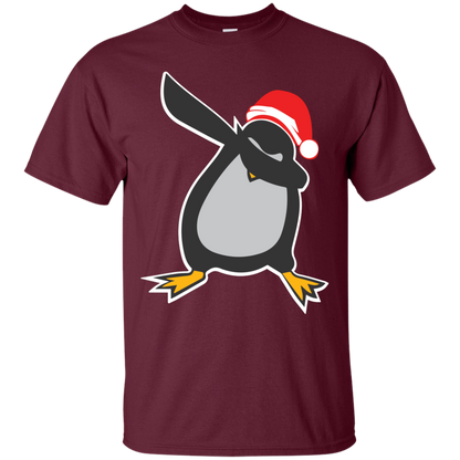 Christmas T-Shirt Dabbing Penguin Maroon