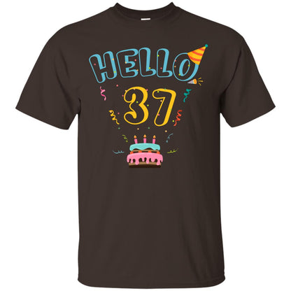 Hello 37 Thirty Seven 37th 1981s Birthday Gift Shirt Dark Chocolate
