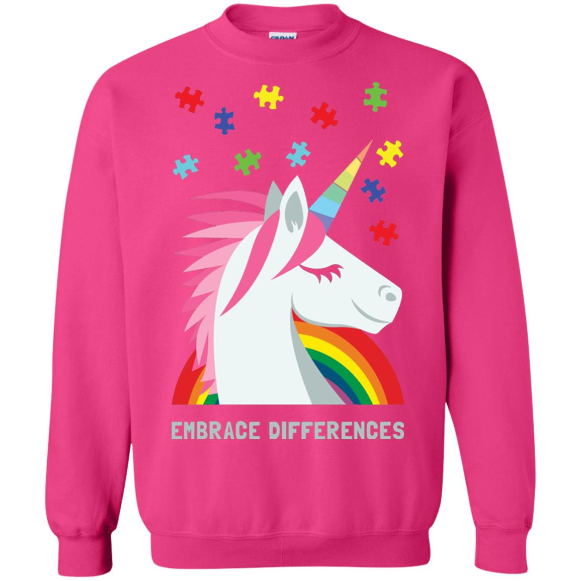 Autism Awareness Shirt Unicorn Puzzle Embrace Differences Heliconia