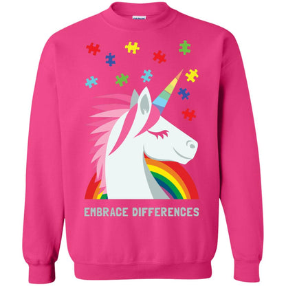 Autism Awareness Shirt Unicorn Puzzle Embrace Differences Heliconia