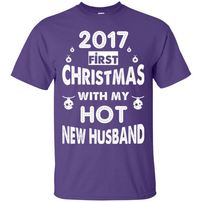 Wife T-shirt 2017 Frist Christmas With My Hot New Husband Purple