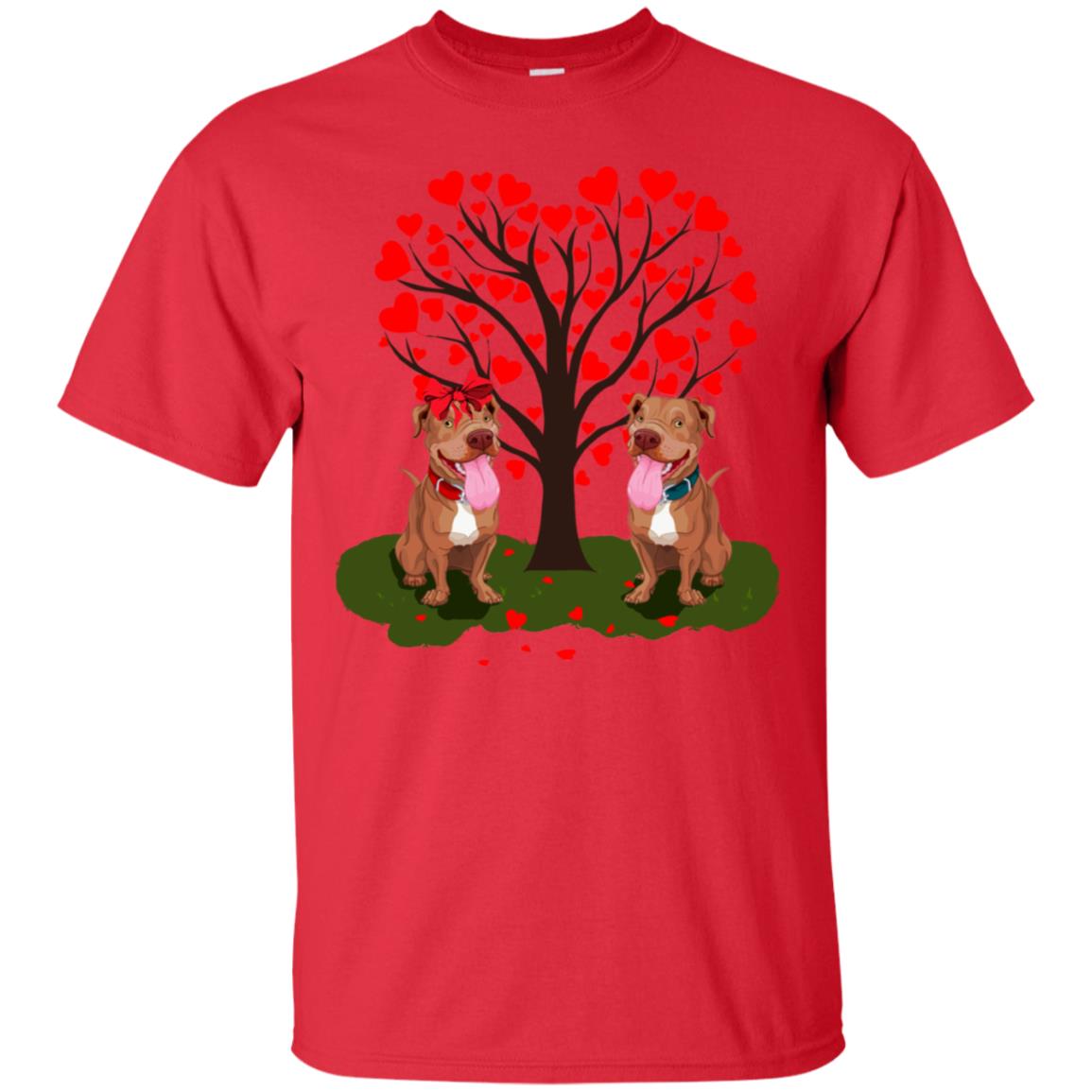 Valentine Pitbull Couple Heart Tree Shirt Red