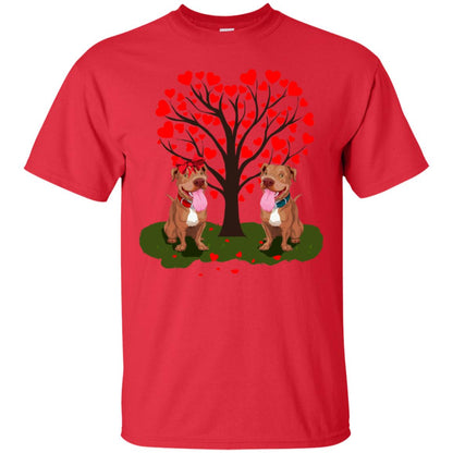 Valentine Pitbull Couple Heart Tree Shirt Red