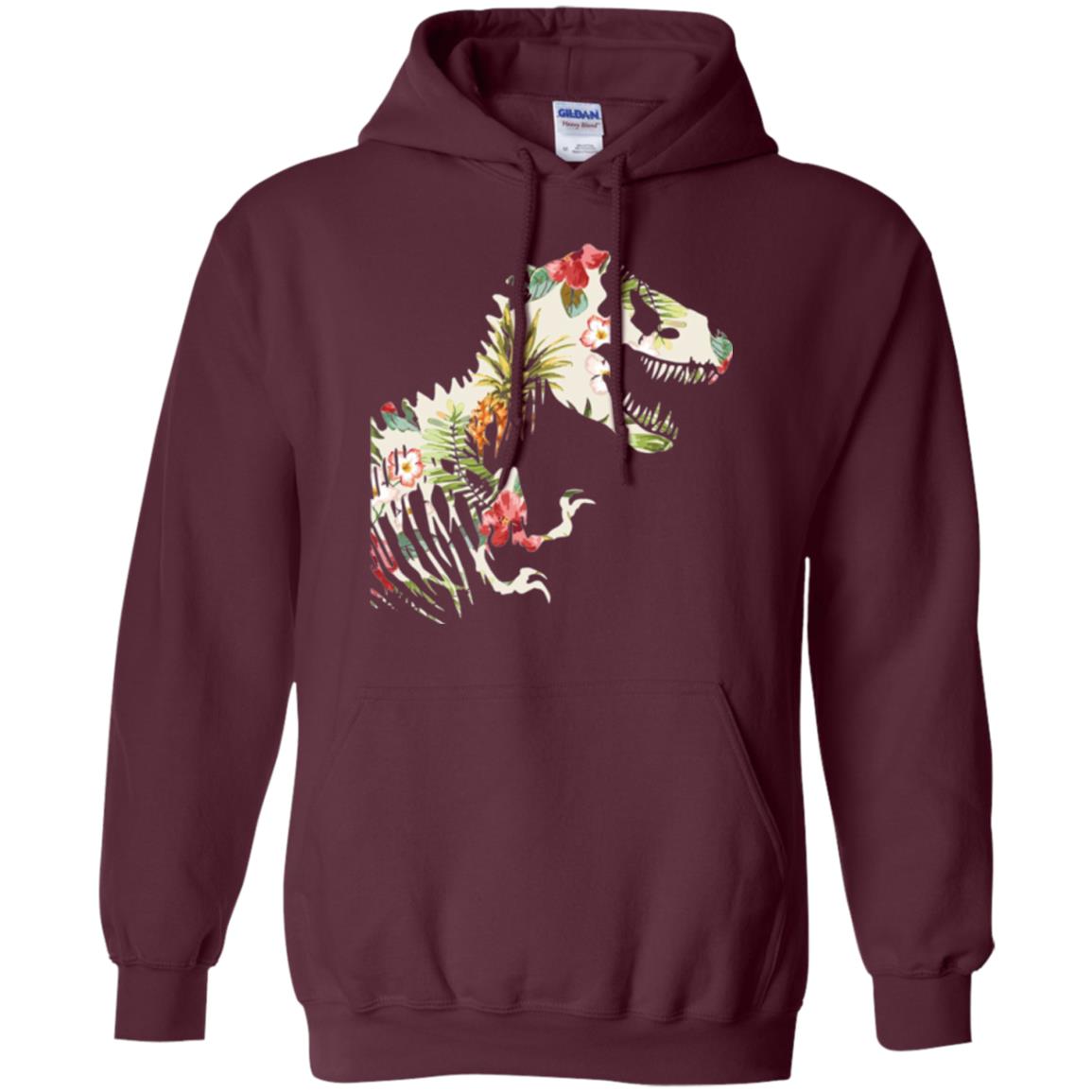 Dinosaur T-shirt Floral Tropical Hawaiian Pattern T Rex Maroon