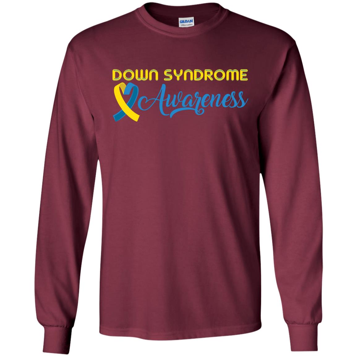 Yellow And Blue Ribbons Down Syndrome Awareness T-shirt Maroon