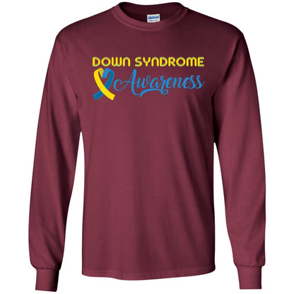 Yellow And Blue Ribbons Down Syndrome Awareness T-shirt Maroon