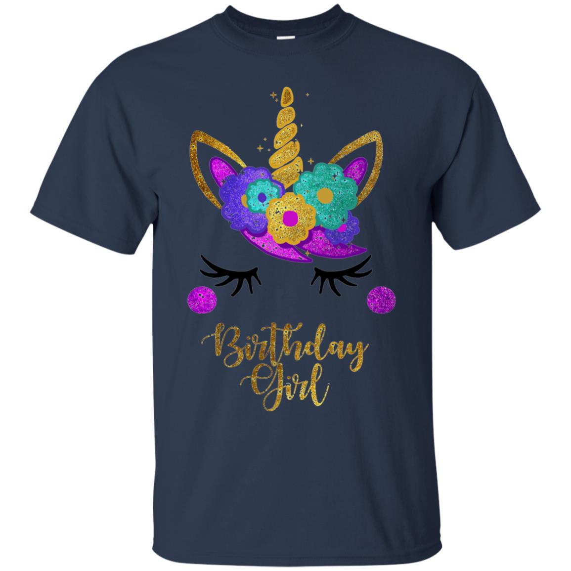 Unicorn Birthday Girl T-shirt Navy
