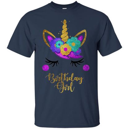 Unicorn Birthday Girl T-shirt Navy