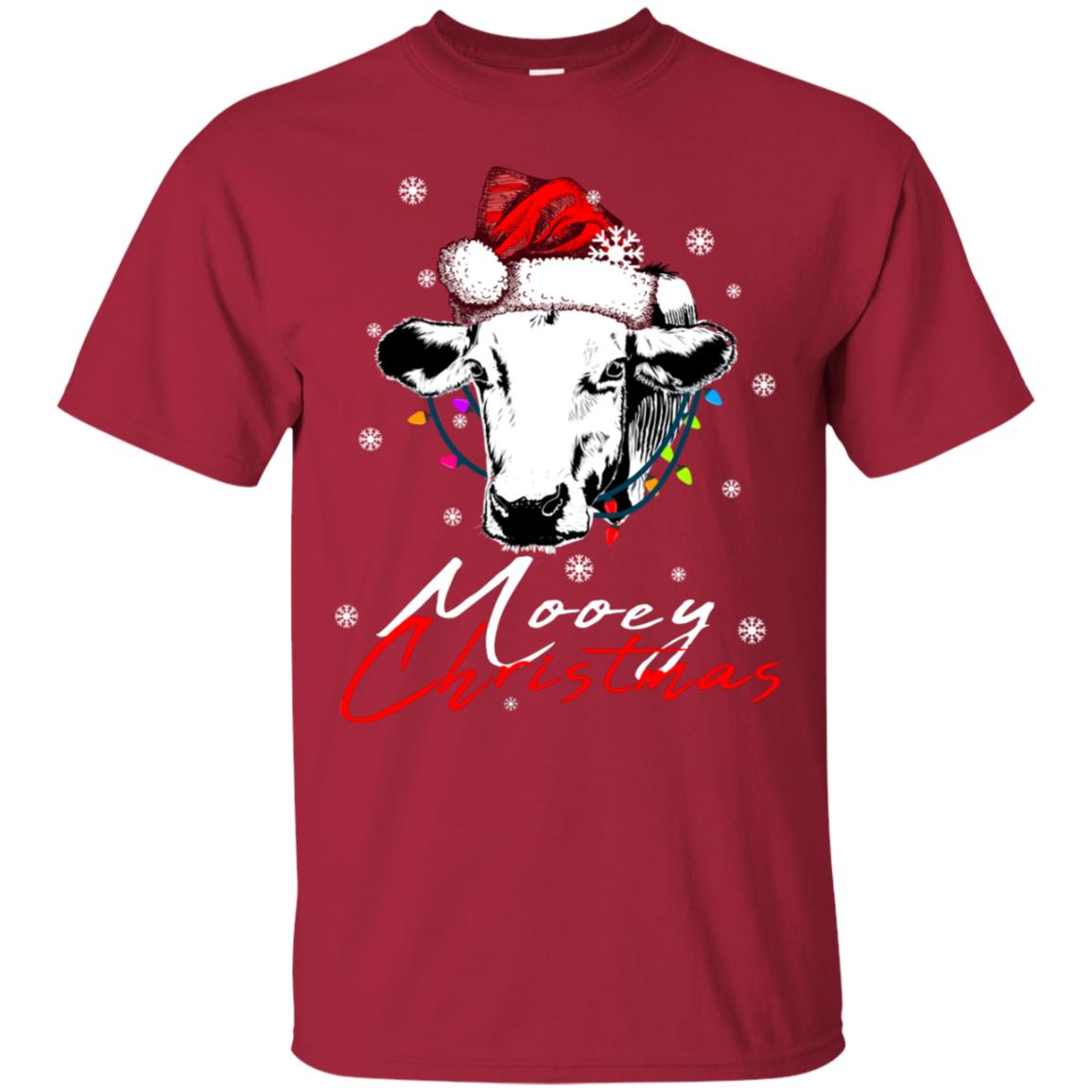 Mooey Merry Christmas X-mas Cow With Santa Hat And Lights Gift Shirt Cardinal