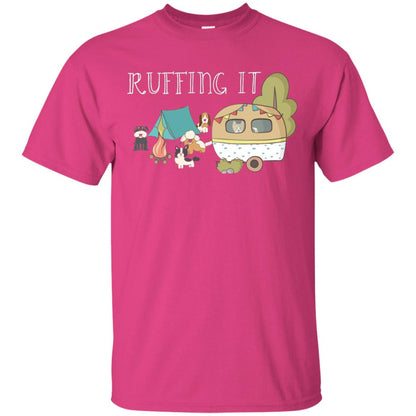 Ruffing It Camping With Dogs Camper T-shirt Heliconia