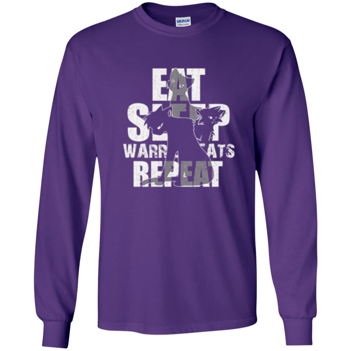 Cat Lover T-shirt Eat Sleep Warrior Cats Repeat Purple