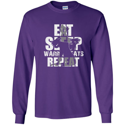 Cat Lover T-shirt Eat Sleep Warrior Cats Repeat Purple