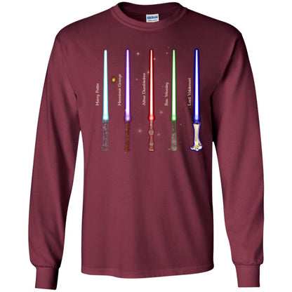 Harry Potter Lightsaber Wands Movie Fan T-shirt Maroon