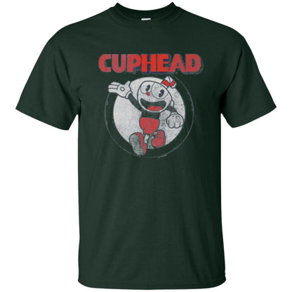 Cuphead T-shirt Cuphead Waving Circle Portrait Forest Green