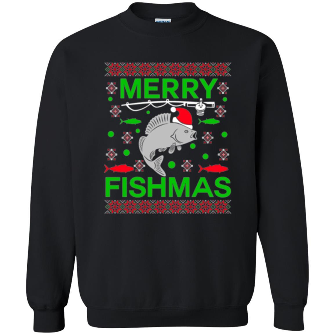 Christmas T-shirt Merry Fishmas Merry Christmas Fisherman Black