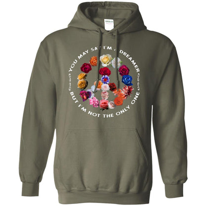 You May Say I_m A Dreamer But I_m Not The Only One Floral Peace Sign Shirt Military Green