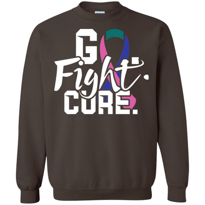 Thyroid Awareness Go Fight Cure Teal Pink Blue Ribbon Shirt Dark Chocolate