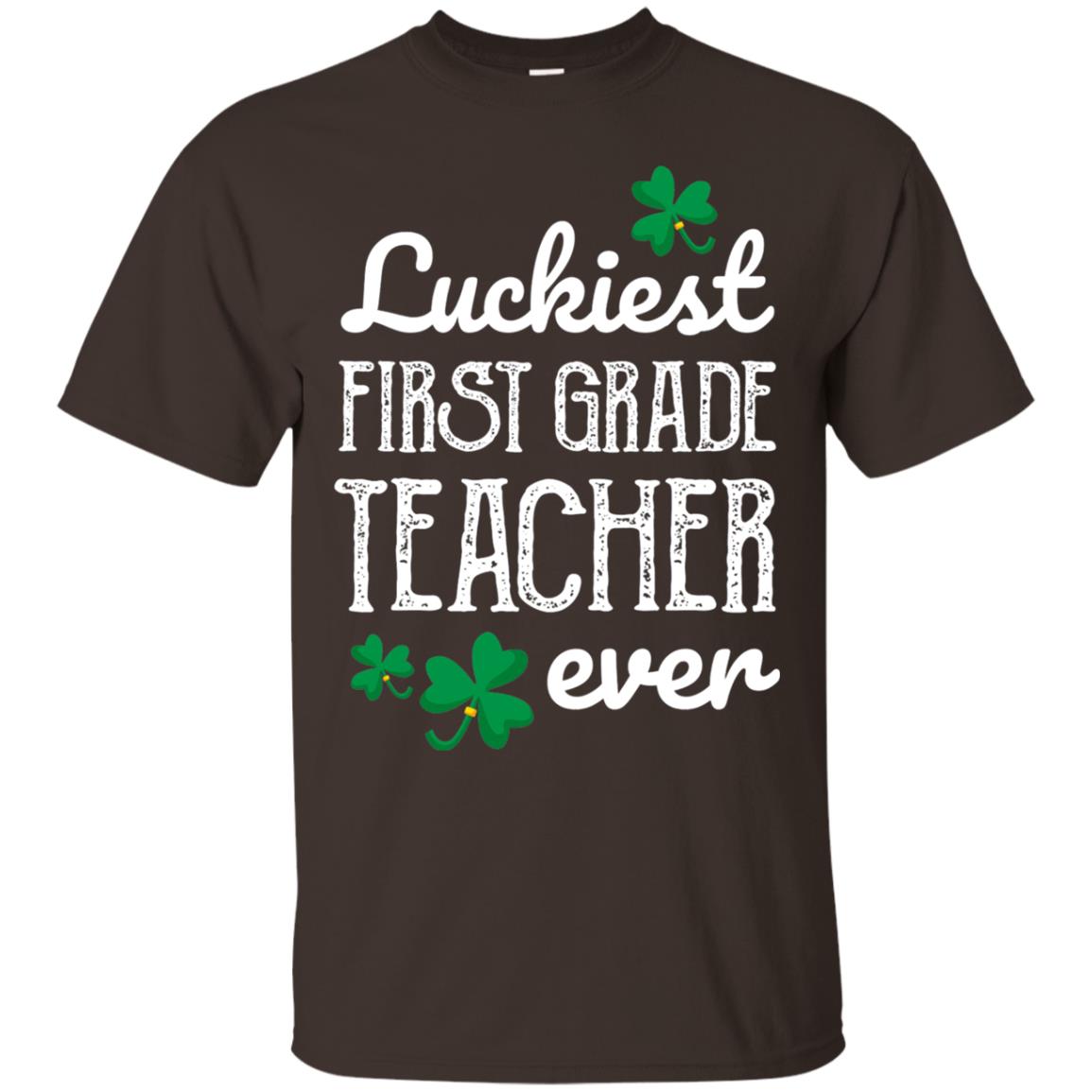 Luckiest First Grade Teacher Ever St. Patricks Day T-shirt Dark Chocolate