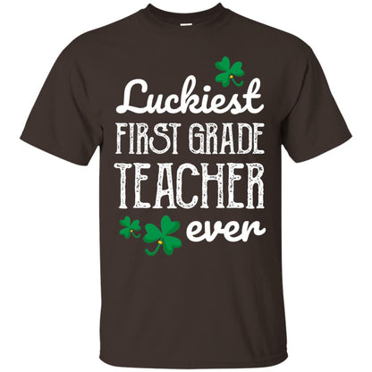 Luckiest First Grade Teacher Ever St. Patricks Day T-shirt Dark Chocolate
