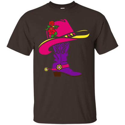 Cowgirl Boots With Hat T-shirt Dark Chocolate