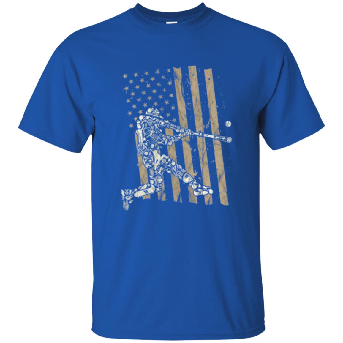 Baseball Player T-shirt American Flag Royal