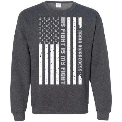 Brain Awareness His Fight Is My Fight Grey Ribbon Stars Flag Of Usa Shirt Dark Heather
