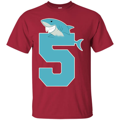 5th Birthday Shark Party Shirt Cardinal