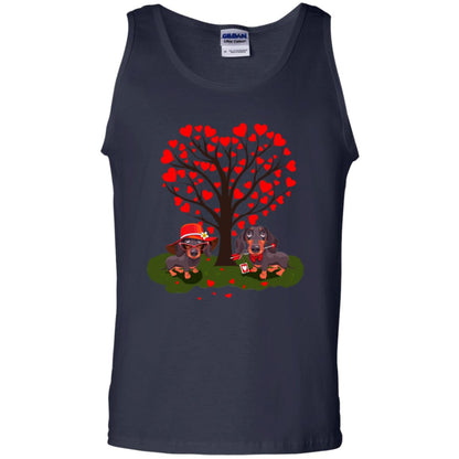 Valentine Dachshund Couple Heart Tree Shirt Navy