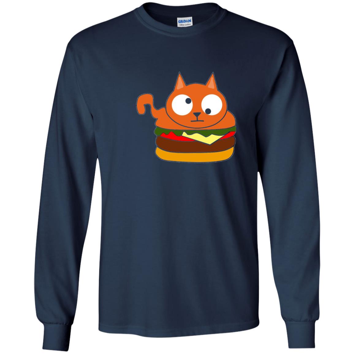 Chibi Kitty Burger Kawaii Cat Lovers Shirt Navy