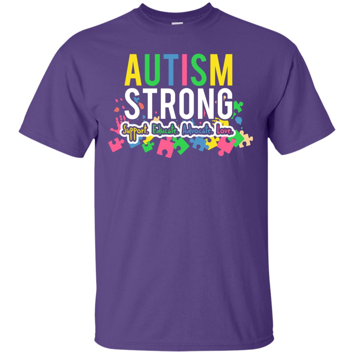 Autism Strong Support Educate Advocate Love Autism Awearness T-shirt Purple