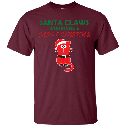 Christmas T-shirt Santa Claws Wishes You A Meowy Christmas Maroon
