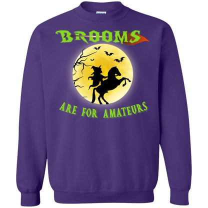 Brooms Are For Amateurs Witches Ride A Horse Funny Halloween Shirt Purple