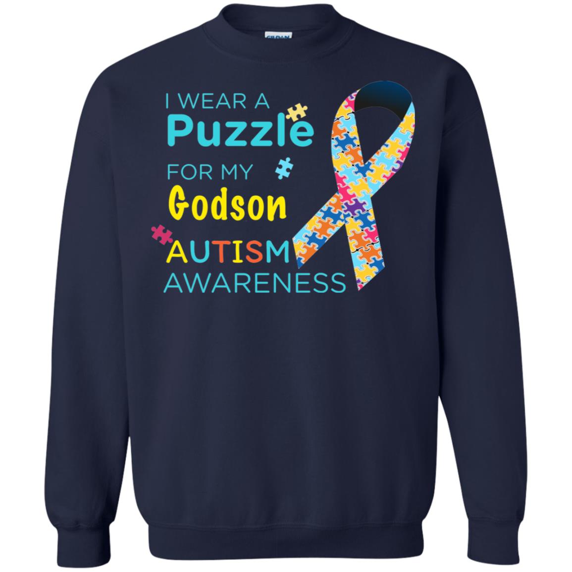 I Wear Puzzle For My Godson Autism Awareness Shirt Navy