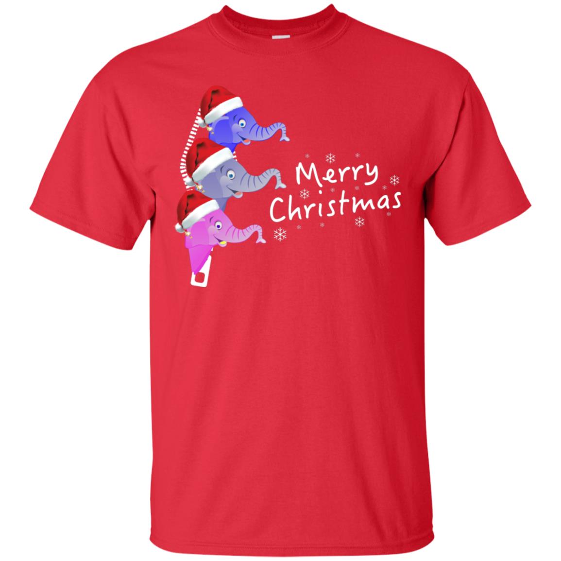 Merry Christmas Elephant With Santa Hat In Pocket Zip X-mas Gift Shirt Red