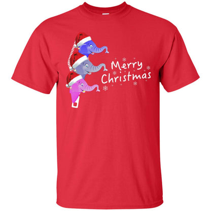 Merry Christmas Elephant With Santa Hat In Pocket Zip X-mas Gift Shirt Red
