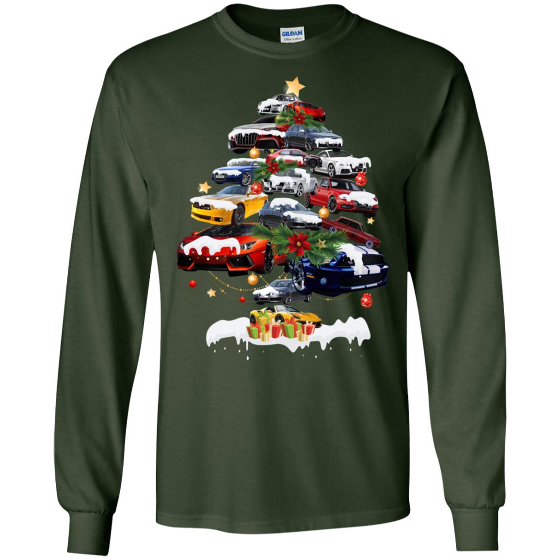 Cars Christmas Tree X-mas Gift Shirt For Mens Or Womens Forest Green