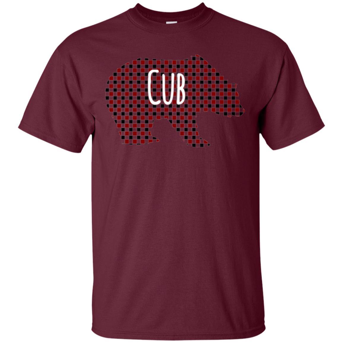 Family Christmas T-shirt Red Plaid Cub Bear Maroon