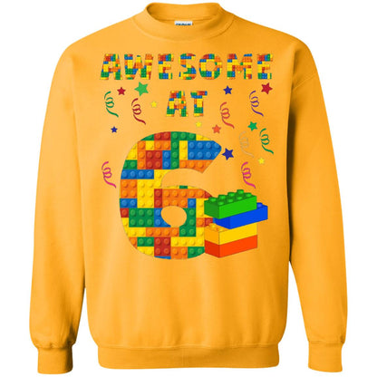 Awesome At 6 Age 6 Six Blocks Bricks Theme Shirt Gold