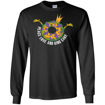 Mardi Gras T-shirt Peace Love And King Cake Black
