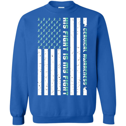 Cervical Awareness His Fight Is My Fight Teal White Stars Flag Of Usa Shirt Royal