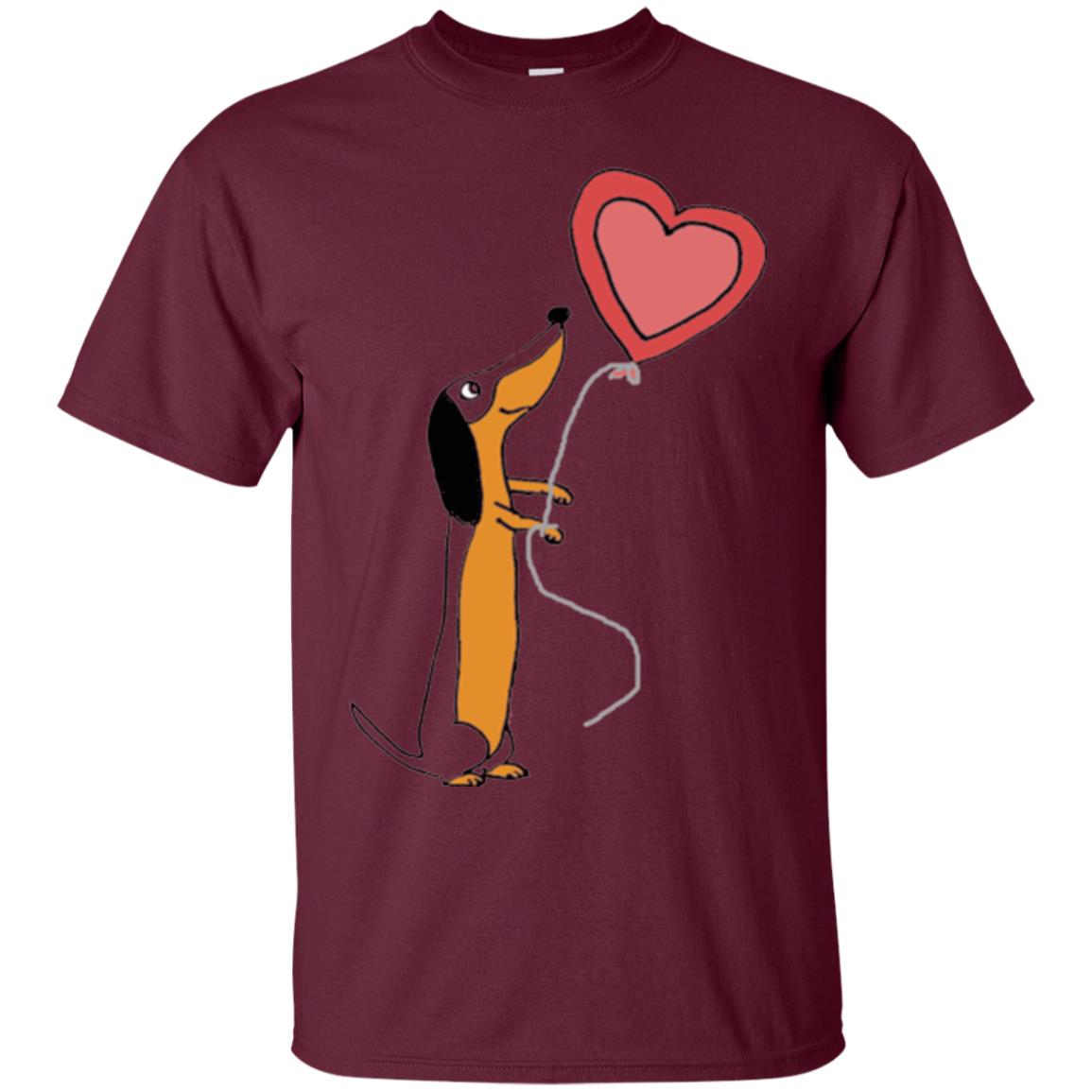 Valentine_s Day T-shirt Cute Dachshund With Heart Balloon Maroon