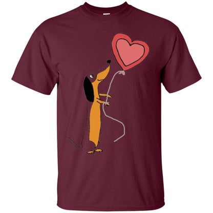 Valentine_s Day T-shirt Cute Dachshund With Heart Balloon Maroon