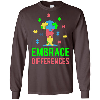 Autism Awareness T-shirt Embrace Differences Dark Chocolate