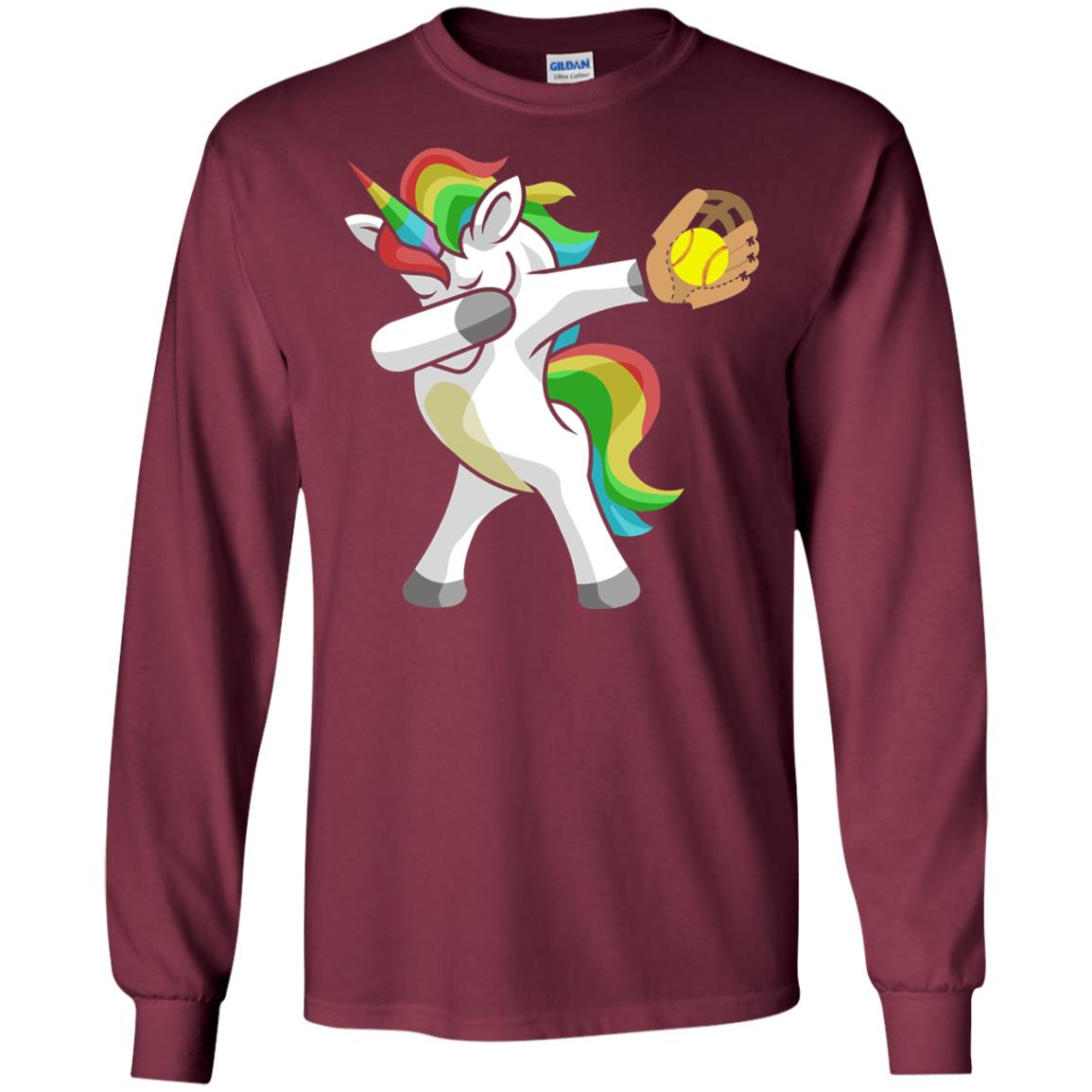 Dabbing Unicorn Softball T-shirt Funny Dabbing Maroon