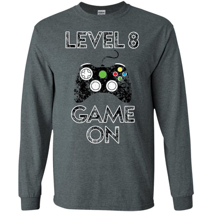 Kids Level 8 Game On 8th Birthday Gift T-shirt Dark Heather