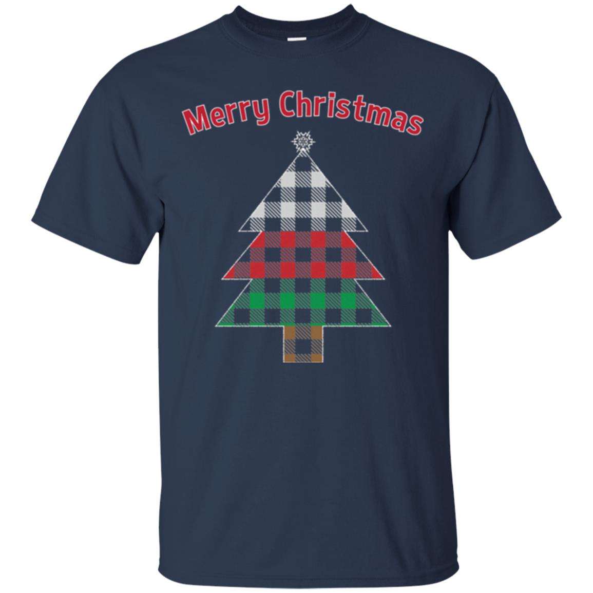 Unique Buffalo Plaid Tree Christmas Matching Pajama T-shirt Navy