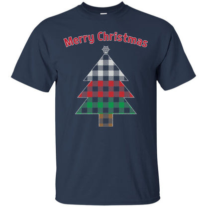 Unique Buffalo Plaid Tree Christmas Matching Pajama T-shirt Navy