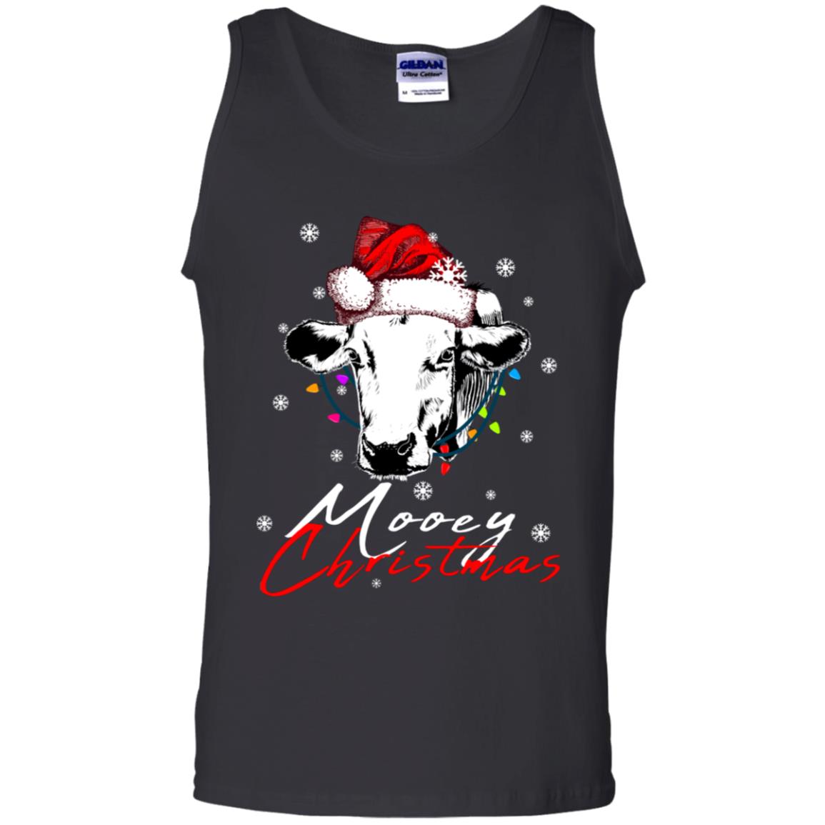 Mooey Merry Christmas X-mas Cow With Santa Hat And Lights Gift Shirt Black