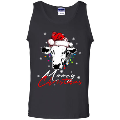 Mooey Merry Christmas X-mas Cow With Santa Hat And Lights Gift Shirt Black