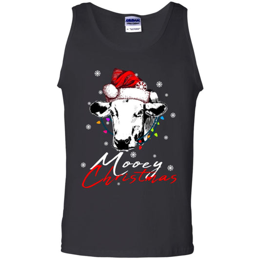 Mooey Merry Christmas X-mas Cow With Santa Hat And Lights Gift Shirt Black